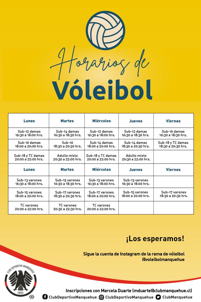 Revisa los nuevos horarios de la rama de vóleibol Club Manquehue